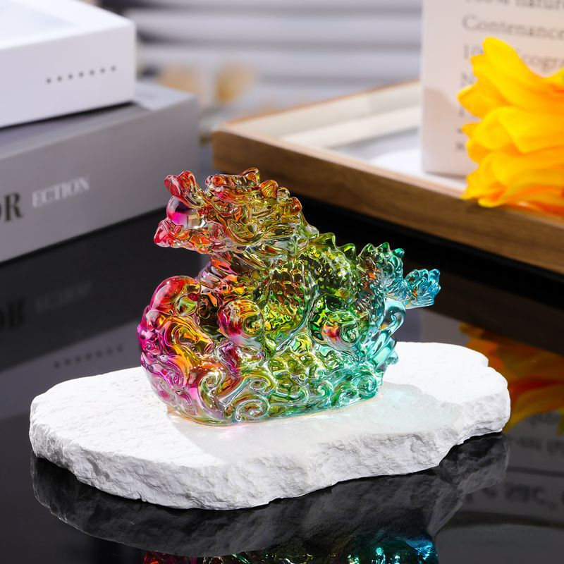 Paper Weight Crystal - Figurine de dragon en verre porte-bonheur
